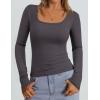 imagePRETTYGARDEN Long Sleeve Shirts for Women Fall Outfits 2025 Ribbed Basic Tees Scoop Neck Going Out Tops Fashion ClothingDark Grey