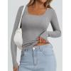 imagePRETTYGARDEN Long Sleeve Shirts for Women Fall Outfits 2025 Ribbed Basic Tees Scoop Neck Going Out Tops Fashion ClothingGrey