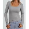 imagePRETTYGARDEN Long Sleeve Shirts for Women Fall Outfits 2025 Ribbed Basic Tees Scoop Neck Going Out Tops Fashion ClothingGrey