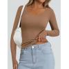 imagePRETTYGARDEN Long Sleeve Shirts for Women Fall Outfits 2025 Ribbed Basic Tees Scoop Neck Going Out Tops Fashion ClothingLight Khaki