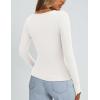 imagePRETTYGARDEN Long Sleeve Shirts for Women Fall Outfits 2025 Ribbed Basic Tees Scoop Neck Going Out Tops Fashion ClothingWhite