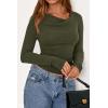 imagePRETTYGARDEN Womens Long Sleeve Cowl Neck Ribbed Knit Fall Shirts Slim Fit Ruched Going Out Crop Tops Basic TShirtsArmy Green