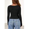 imagePRETTYGARDEN Womens Long Sleeve Cowl Neck Ribbed Knit Fall Shirts Slim Fit Ruched Going Out Crop Tops Basic TShirtsBlack