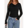 imagePRETTYGARDEN Womens Long Sleeve Cowl Neck Ribbed Knit Fall Shirts Slim Fit Ruched Going Out Crop Tops Basic TShirtsBlack