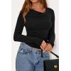 imagePRETTYGARDEN Womens Long Sleeve Cowl Neck Ribbed Knit Fall Shirts Slim Fit Ruched Going Out Crop Tops Basic TShirtsBlack