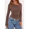 imagePRETTYGARDEN Womens Long Sleeve Cowl Neck Ribbed Knit Fall Shirts Slim Fit Ruched Going Out Crop Tops Basic TShirtsBrown