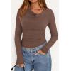 imagePRETTYGARDEN Womens Long Sleeve Cowl Neck Ribbed Knit Fall Shirts Slim Fit Ruched Going Out Crop Tops Basic TShirtsBrown