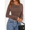 imagePRETTYGARDEN Womens Long Sleeve Cowl Neck Ribbed Knit Fall Shirts Slim Fit Ruched Going Out Crop Tops Basic TShirtsBrown