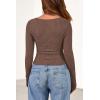 imagePRETTYGARDEN Womens Long Sleeve Cowl Neck Ribbed Knit Fall Shirts Slim Fit Ruched Going Out Crop Tops Basic TShirtsBrown