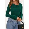 imagePRETTYGARDEN Womens Long Sleeve Cowl Neck Ribbed Knit Fall Shirts Slim Fit Ruched Going Out Crop Tops Basic TShirtsDark Green