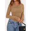 imagePRETTYGARDEN Womens Long Sleeve Cowl Neck Ribbed Knit Fall Shirts Slim Fit Ruched Going Out Crop Tops Basic TShirtsDark Khaki