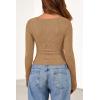 imagePRETTYGARDEN Womens Long Sleeve Cowl Neck Ribbed Knit Fall Shirts Slim Fit Ruched Going Out Crop Tops Basic TShirtsDark Khaki