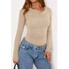 imagePRETTYGARDEN Womens Long Sleeve Cowl Neck Ribbed Knit Fall Shirts Slim Fit Ruched Going Out Crop Tops Basic TShirtsKhaki