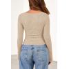 imagePRETTYGARDEN Womens Long Sleeve Cowl Neck Ribbed Knit Fall Shirts Slim Fit Ruched Going Out Crop Tops Basic TShirtsKhaki