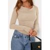 imagePRETTYGARDEN Womens Long Sleeve Cowl Neck Ribbed Knit Fall Shirts Slim Fit Ruched Going Out Crop Tops Basic TShirtsKhaki