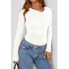 imagePRETTYGARDEN Womens Long Sleeve Cowl Neck Ribbed Knit Fall Shirts Slim Fit Ruched Going Out Crop Tops Basic TShirtsWhite