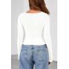 imagePRETTYGARDEN Womens Long Sleeve Cowl Neck Ribbed Knit Fall Shirts Slim Fit Ruched Going Out Crop Tops Basic TShirtsWhite