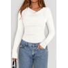 imagePRETTYGARDEN Womens Long Sleeve Cowl Neck Ribbed Knit Fall Shirts Slim Fit Ruched Going Out Crop Tops Basic TShirtsWhite