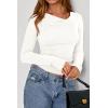 imagePRETTYGARDEN Womens Long Sleeve Cowl Neck Ribbed Knit Fall Shirts Slim Fit Ruched Going Out Crop Tops Basic TShirtsWhite