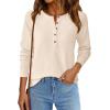 imagePRETTYGARDEN Womens Long Sleeve Waffle Knit Shirts 2025 Fall Casual Button Up Henley V Neck Tunic Tops Loose Fit Basic TeesBeige