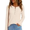 imagePRETTYGARDEN Womens Long Sleeve Waffle Knit Shirts 2025 Fall Casual Button Up Henley V Neck Tunic Tops Loose Fit Basic TeesBeige