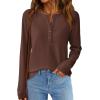 imagePRETTYGARDEN Womens Long Sleeve Waffle Knit Shirts 2025 Fall Casual Button Up Henley V Neck Tunic Tops Loose Fit Basic TeesBrown