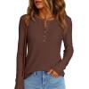 imagePRETTYGARDEN Womens Long Sleeve Waffle Knit Shirts 2025 Fall Casual Button Up Henley V Neck Tunic Tops Loose Fit Basic TeesBrown