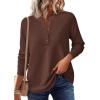imagePRETTYGARDEN Womens Long Sleeve Waffle Knit Shirts 2025 Fall Casual Button Up Henley V Neck Tunic Tops Loose Fit Basic TeesBrown