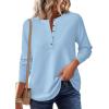 imagePRETTYGARDEN Womens Long Sleeve Waffle Knit Shirts 2025 Fall Casual Button Up Henley V Neck Tunic Tops Loose Fit Basic TeesLight Blue