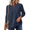 imagePRETTYGARDEN Womens Long Sleeve Waffle Knit Shirts 2025 Fall Casual Button Up Henley V Neck Tunic Tops Loose Fit Basic TeesNavy Blue