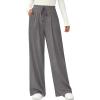 imagePRETTYGARDEN Womens Wide Leg Pants 2025 Fall Elastic High Waisted Knit Casual Lounge Palazzo Pant Trousers with PocketsGrey