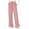 imagePRETTYGARDEN Womens Wide Leg Pants 2025 Fall Elastic High Waisted Knit Casual Lounge Palazzo Pant Trousers with PocketsPink