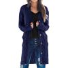 imagePRETTYGARDEN Long Sleeve Cable Knit Long Cardigan for Women 2025 Fall Winter Chunky Open Front Button Sweaters with PocketsDark Blue