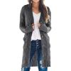 imagePRETTYGARDEN Long Sleeve Cable Knit Long Cardigan for Women 2025 Fall Winter Chunky Open Front Button Sweaters with PocketsDark Grey