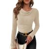 imagePRETTYGARDEN Womens Long Sleeve Cowl Neck Ribbed Knit Fall Shirts Slim Fit Ruched Going Out Crop Tops Basic TShirtsKhaki