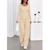 imagePRETTYGARDEN Jumpsuits for Women Dressy Casual 2025 Fall One Piece Outfits Long Sleeve Wide Leg Pants Romper Fashion ClothingBeige