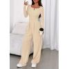 imagePRETTYGARDEN Jumpsuits for Women Dressy Casual 2025 Fall One Piece Outfits Long Sleeve Wide Leg Pants Romper Fashion ClothingBeige