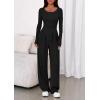 imagePRETTYGARDEN Jumpsuits for Women Dressy Casual 2025 Fall One Piece Outfits Long Sleeve Wide Leg Pants Romper Fashion ClothingBlack