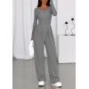 imagePRETTYGARDEN Jumpsuits for Women Dressy Casual 2025 Fall One Piece Outfits Long Sleeve Wide Leg Pants Romper Fashion ClothingGrey