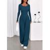 imagePRETTYGARDEN Jumpsuits for Women Dressy Casual 2025 Fall One Piece Outfits Long Sleeve Wide Leg Pants Romper Fashion ClothingLake Blue