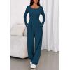 imagePRETTYGARDEN Jumpsuits for Women Dressy Casual 2025 Fall One Piece Outfits Long Sleeve Wide Leg Pants Romper Fashion ClothingLake Blue