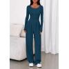 imagePRETTYGARDEN Jumpsuits for Women Dressy Casual 2025 Fall One Piece Outfits Long Sleeve Wide Leg Pants Romper Fashion ClothingLake Blue