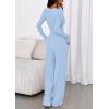 imagePRETTYGARDEN Jumpsuits for Women Dressy Casual 2025 Fall One Piece Outfits Long Sleeve Wide Leg Pants Romper Fashion ClothingLight Blue