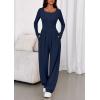 imagePRETTYGARDEN Jumpsuits for Women Dressy Casual 2025 Fall One Piece Outfits Long Sleeve Wide Leg Pants Romper Fashion ClothingNavy Blue