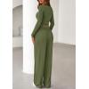 imagePRETTYGARDEN Womens 2025 Fall Trendy 2 Piece Outfits Lounge Sets Long Sleeve Top Henley Shirts Wide Leg Pants Travel ClothesArmy Green