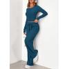 imagePRETTYGARDEN Womens 2025 Fall Trendy 2 Piece Outfits Lounge Sets Long Sleeve Top Henley Shirts Wide Leg Pants Travel ClothesDark Blue