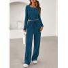 imagePRETTYGARDEN Womens 2025 Fall Trendy 2 Piece Outfits Lounge Sets Long Sleeve Top Henley Shirts Wide Leg Pants Travel ClothesDark Blue