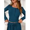 imagePRETTYGARDEN Womens 2025 Fall Trendy 2 Piece Outfits Lounge Sets Long Sleeve Top Henley Shirts Wide Leg Pants Travel ClothesDark Blue