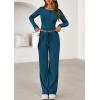imagePRETTYGARDEN Womens 2025 Fall Trendy 2 Piece Outfits Lounge Sets Long Sleeve Top Henley Shirts Wide Leg Pants Travel ClothesDark Blue