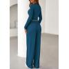 imagePRETTYGARDEN Womens 2025 Fall Trendy 2 Piece Outfits Lounge Sets Long Sleeve Top Henley Shirts Wide Leg Pants Travel ClothesDark Blue